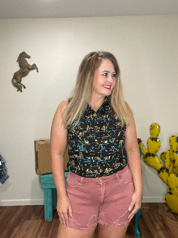 Rock & Roll Cowgirl Snap Shirt-Sleeveless-Rock & Roll Denim-Whiskey Ray's Boutique, Women's Western Wear Boutique in Waxahachie, TX