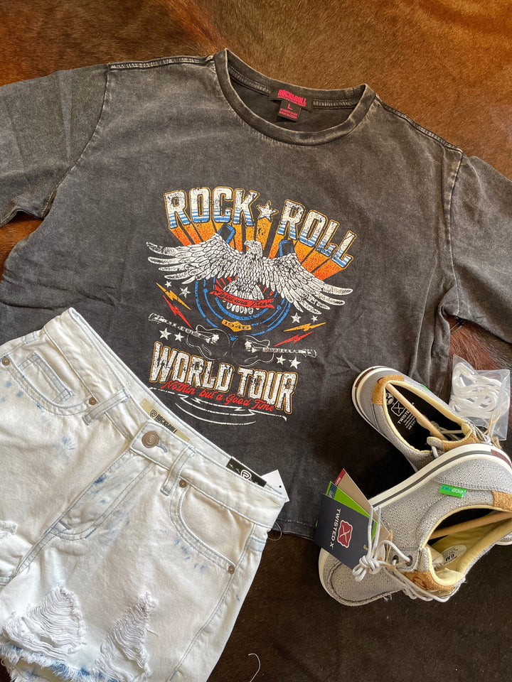 Rock & Roll Denim Graphic Eagle Tee-Graphic Tops-Rock & Roll Denim-Whiskey Ray's Boutique, Women's Western Wear Boutique in Waxahachie, TX
