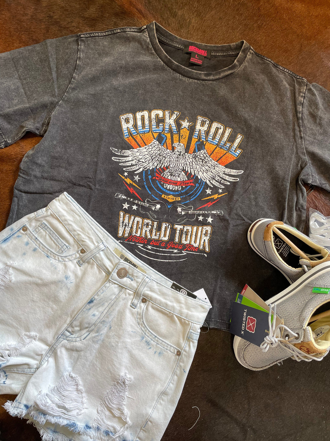 Rock & Roll Denim Graphic Eagle Tee-Graphic Tops-Rock & Roll Denim-Whiskey Ray's Boutique, Women's Western Wear Boutique in Waxahachie, TX