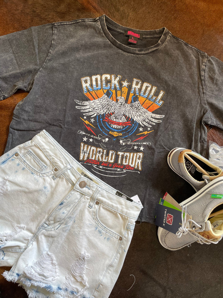 Rock & Roll Denim Graphic Eagle Tee-Graphic Tops-Rock & Roll Denim-Whiskey Ray's Boutique, Women's Western Wear Boutique in Waxahachie, TX