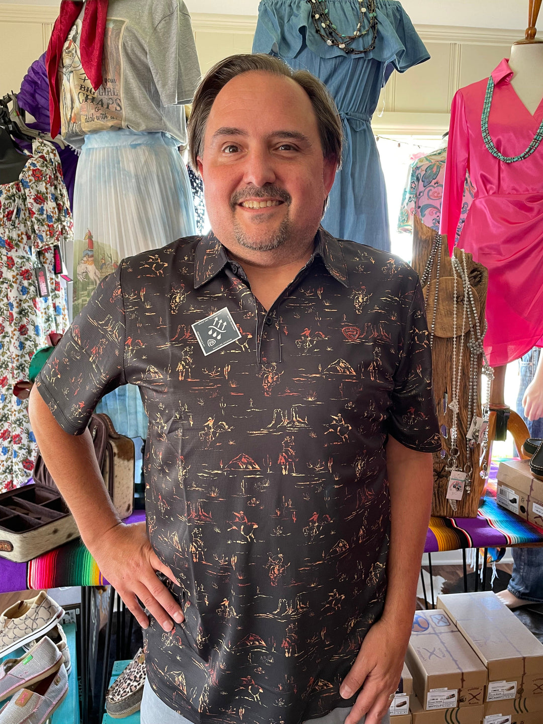 Rock & Roll Denim Men's Polo Basic Shirt-Men's Shirts-Rock & Roll Denim-Whiskey Ray's Boutique, Women's Western Wear Boutique in Waxahachie, TX