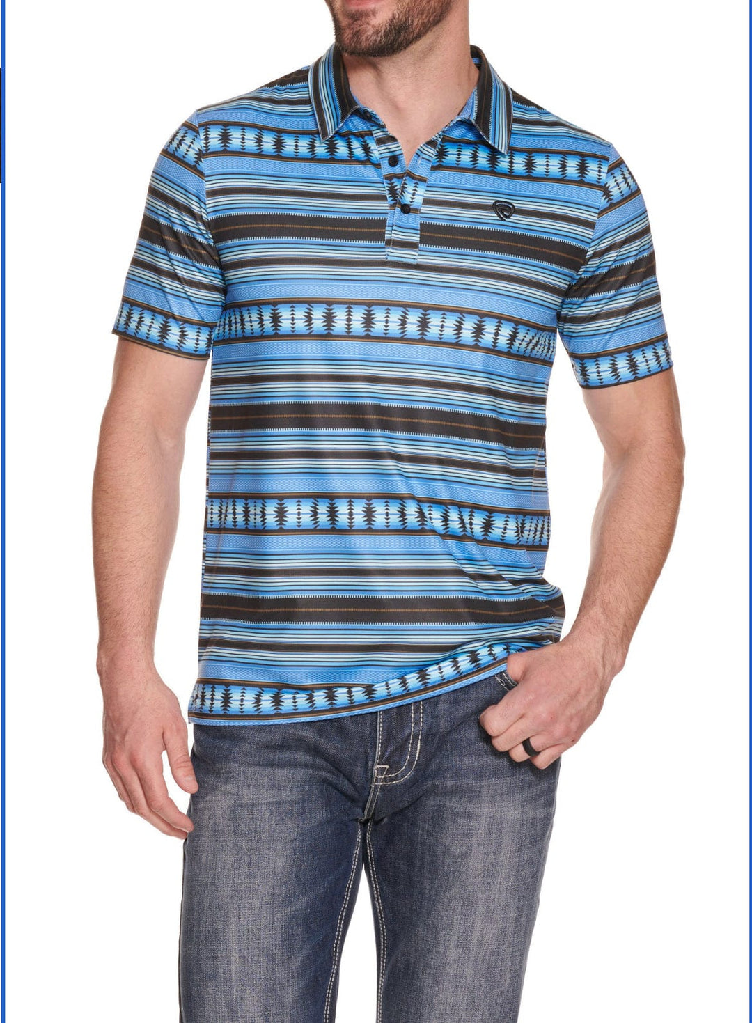 Rock & Roll Denim Men's Printed Aztec Polo Shirt-Men's Shirts-Rock & Roll Denim-Whiskey Ray's Boutique, Women's Western Wear Boutique in Waxahachie, TX