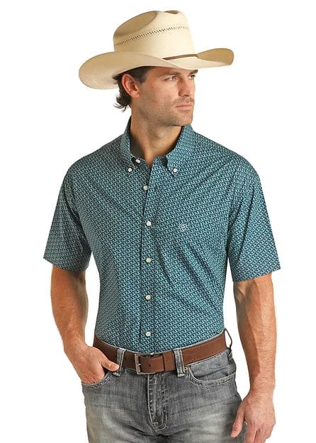 Rock & Roll Denim Slim Button Down Horseshoe Print Shirt-Men's Shirts-Rock & Roll Denim-Whiskey Ray's Boutique, Women's Western Wear Boutique in Waxahachie, TX