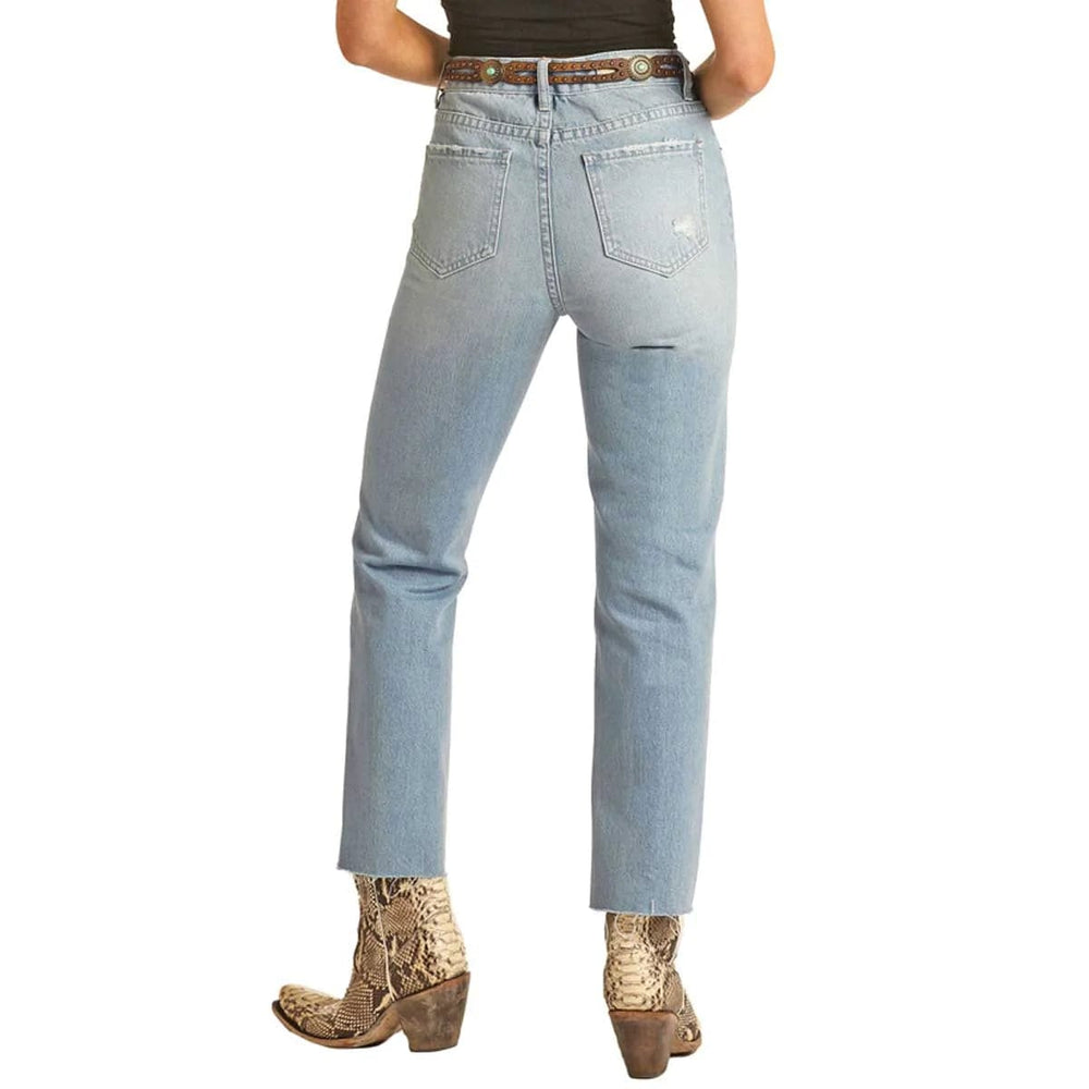 Rock & Roll Destressed Straight Crop Jeans-Jeans-Rock & Roll Denim-Whiskey Ray's Boutique, Women's Western Wear Boutique in Waxahachie, TX