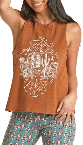 Rock & Roll Desert Muscle Tank-Graphic Tops-Rock & Roll Denim-Whiskey Ray's Boutique, Women's Western Wear Boutique in Waxahachie, TX