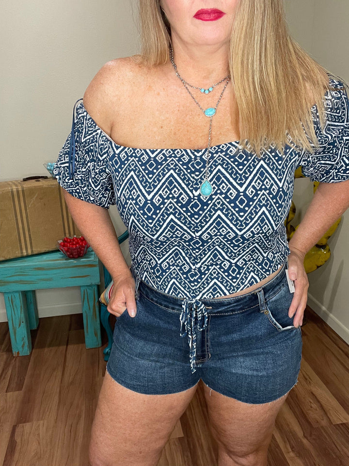 Summer Aztec Blouse-Short Sleeves-Rock & Roll Denim-Whiskey Ray's Boutique, Women's Western Wear Boutique in Waxahachie, TX