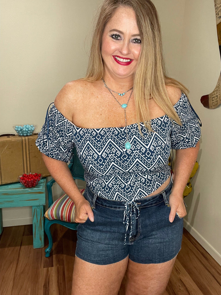 Summer Aztec Blouse-Short Sleeves-Rock & Roll Denim-Whiskey Ray's Boutique, Women's Western Wear Boutique in Waxahachie, TX