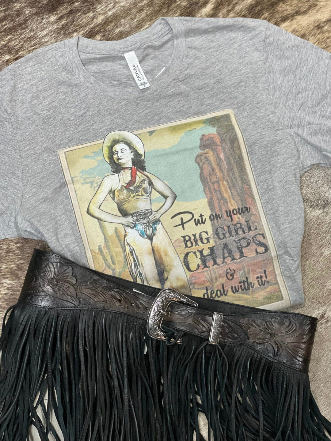Big Girl Chaps Tee-Graphic Tops-Whiskey Ray's Boutique-Whiskey Ray's Boutique, Women's Western Wear Boutique in Waxahachie, TX