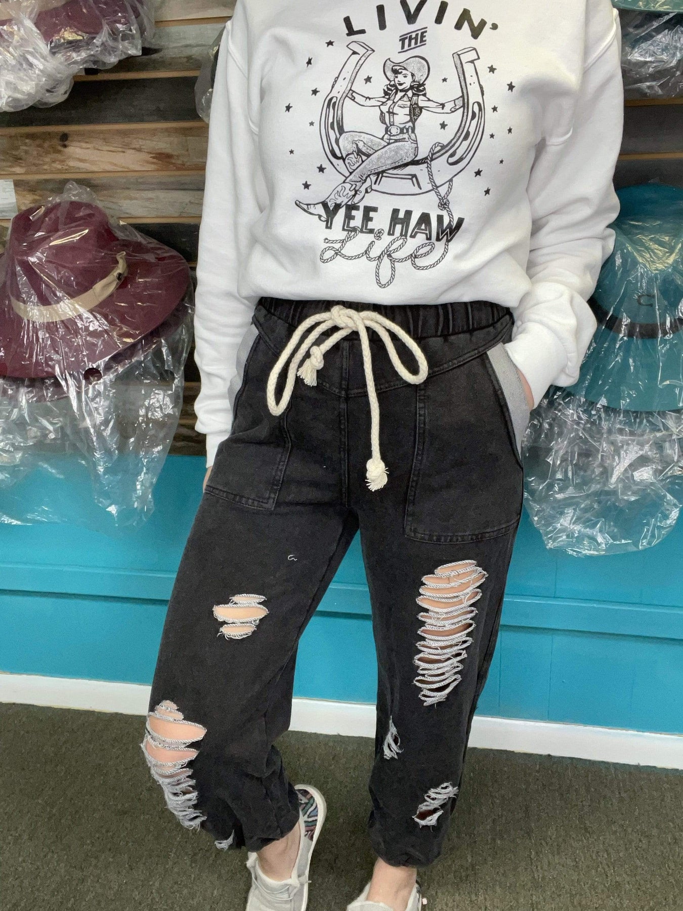 Distressed Joggers Whiskey Ray s Boutique