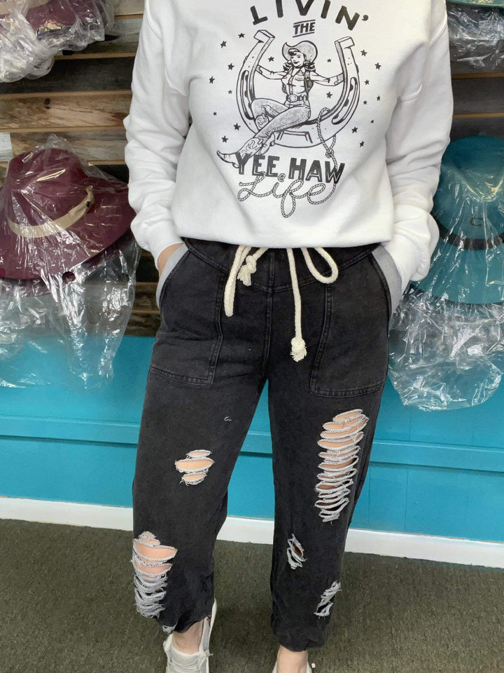 Distressed Joggers-Joggers-Whiskey Ray's Boutique-Whiskey Ray's Boutique, Women's Western Wear Boutique in Waxahachie, TX