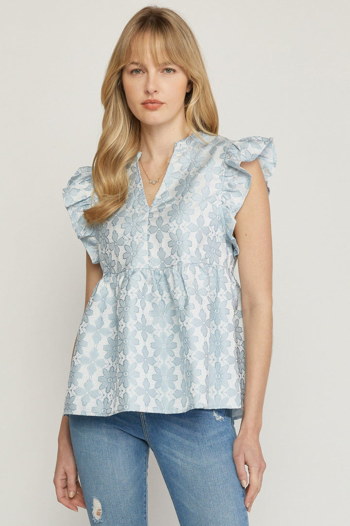 Carrie Ruffle Top-Short Sleeves-Whiskey Ray's Boutique-Whiskey Ray's Boutique, Women's Western Wear Boutique in Waxahachie, TX