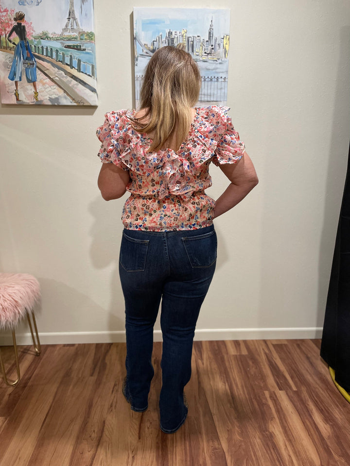 Deedee Ruffle Peplum top-Short Sleeves-Whiskey Ray's Boutique-Whiskey Ray's Boutique, Women's Western Wear Boutique in Waxahachie, TX