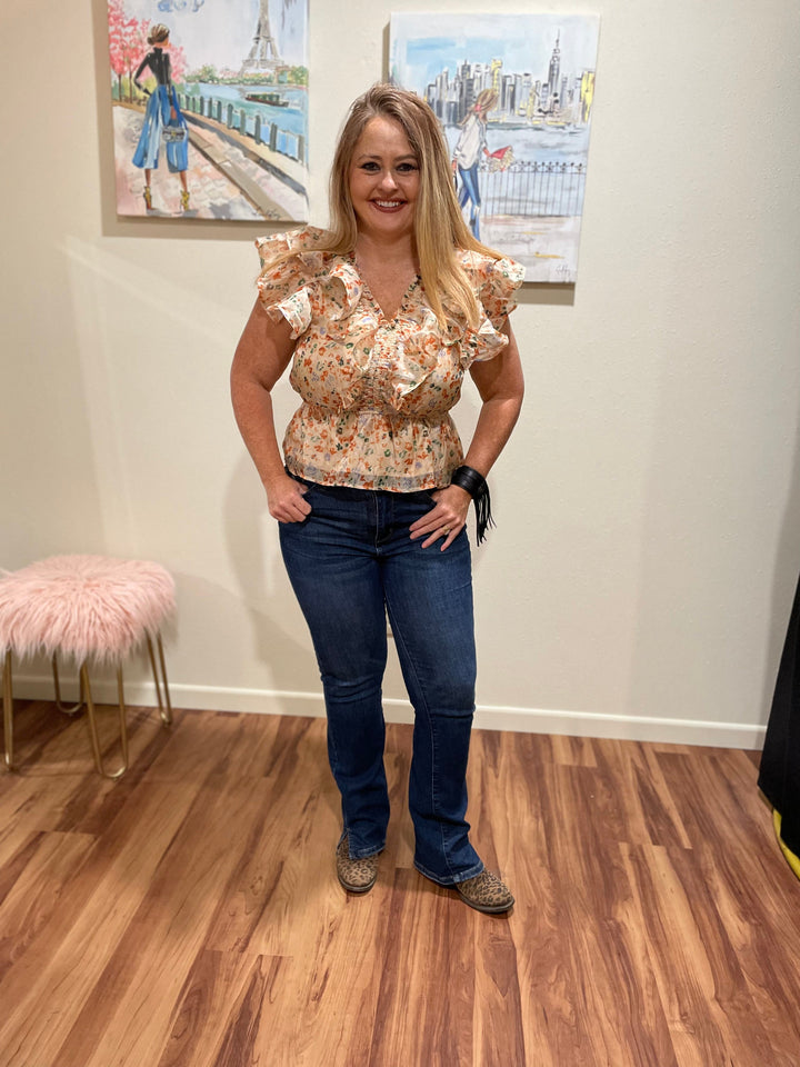 Deedee Ruffle Peplum top-Short Sleeves-Whiskey Ray's Boutique-Whiskey Ray's Boutique, Women's Western Wear Boutique in Waxahachie, TX