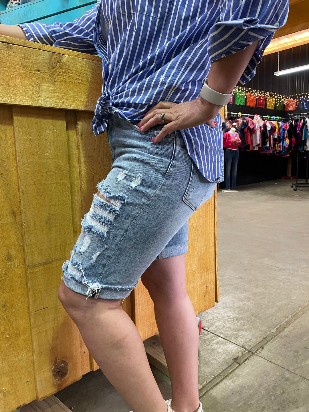 Distressed Bermuda Jean shorts-Shorts-Whiskey Ray's Boutique-Whiskey Ray's Boutique, Women's Western Wear Boutique in Waxahachie, TX