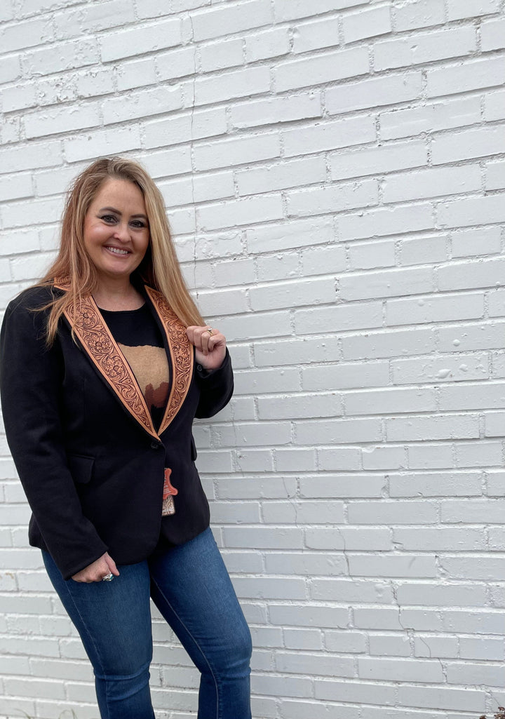 East meets West Tooled Blazer-Blazers-Whiskey Ray's Boutique-Whiskey Ray's Boutique, Women's Western Wear Boutique in Waxahachie, TX