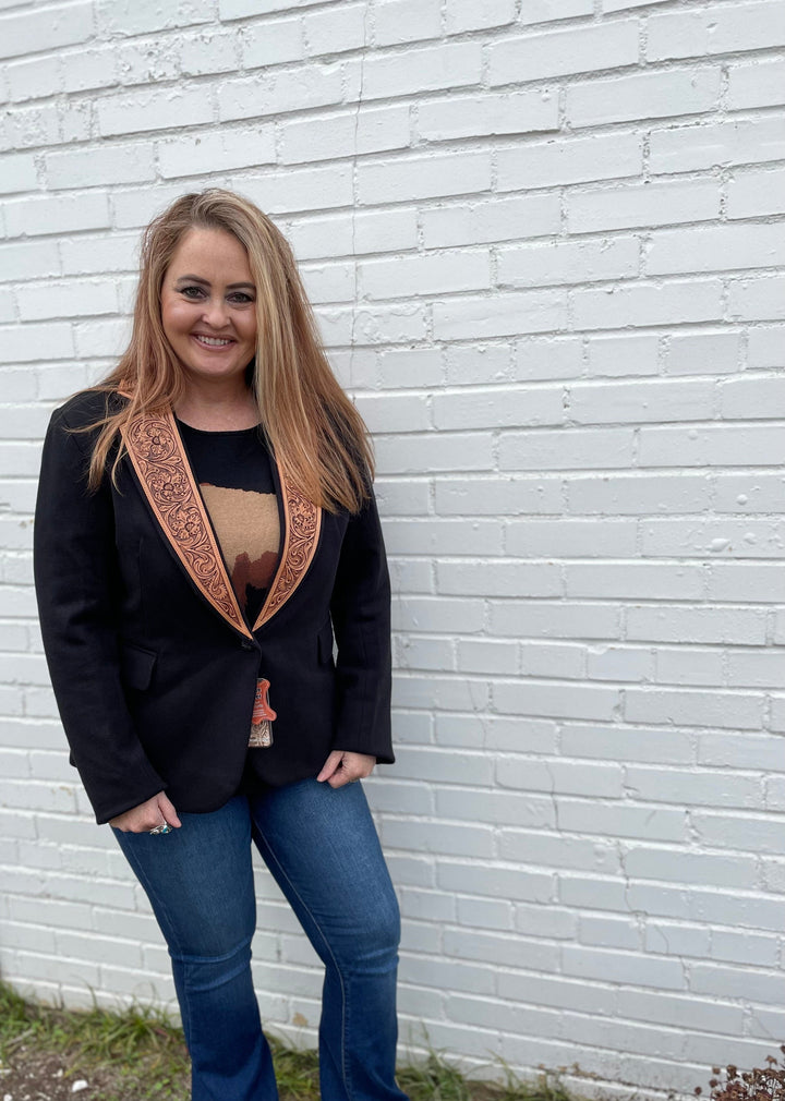 East meets West Tooled Blazer-Blazers-Whiskey Ray's Boutique-Whiskey Ray's Boutique, Women's Western Wear Boutique in Waxahachie, TX