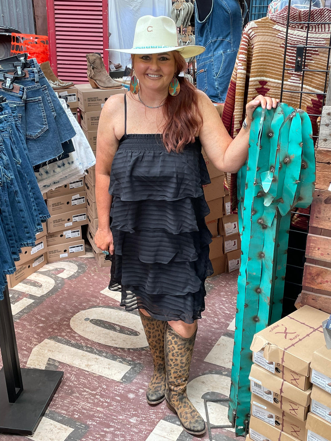 Flowy Ruffle dress-Dresses-Whiskey Ray's Boutique-Whiskey Ray's Boutique, Women's Western Wear Boutique in Waxahachie, TX