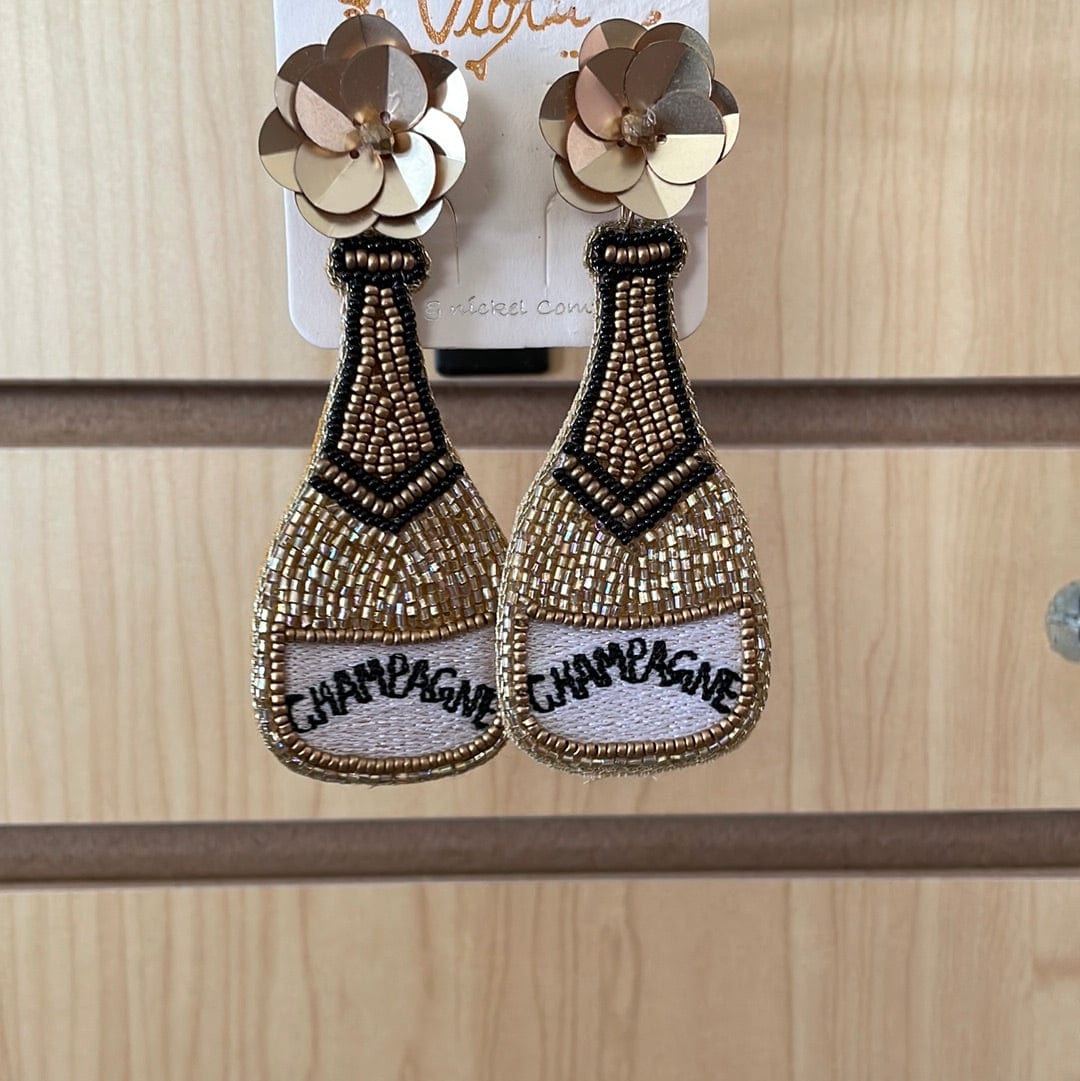 Beaded Champagne Earrings-Earrings-Whiskey Ray's Boutique-Whiskey Ray's Boutique, Women's Western Wear Boutique in Waxahachie, TX
