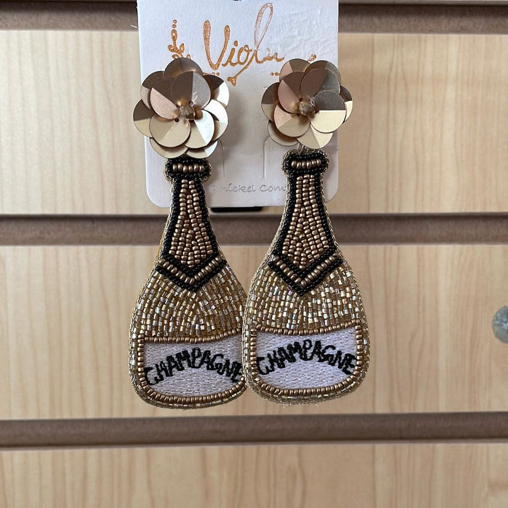 Beaded Champagne Earrings-Earrings-Whiskey Ray's Boutique-Whiskey Ray's Boutique, Women's Western Wear Boutique in Waxahachie, TX