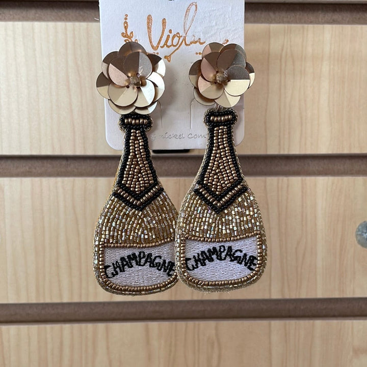 Beaded Champagne Earrings-Earrings-Whiskey Ray's Boutique-Whiskey Ray's Boutique, Women's Western Wear Boutique in Waxahachie, TX