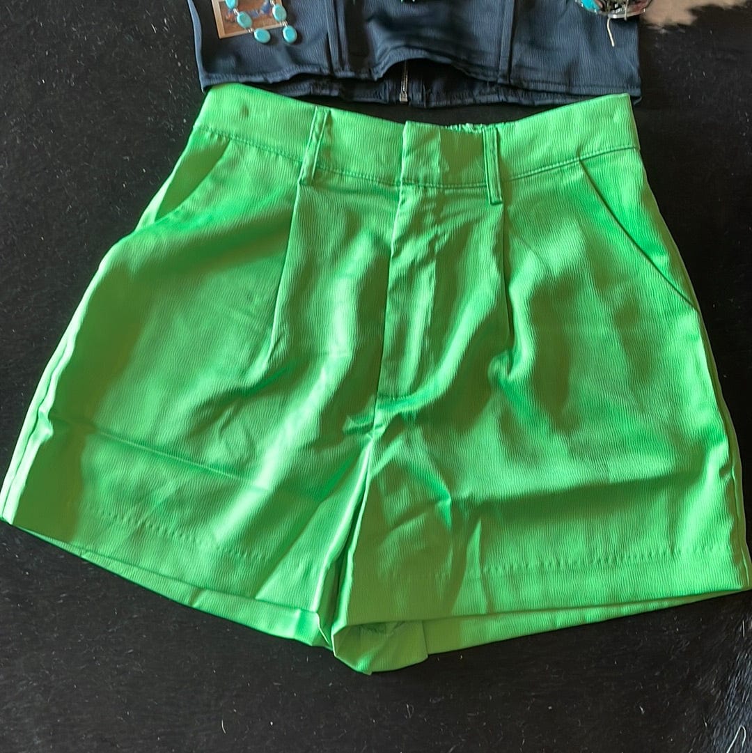 High Waist Pleated Shorts-Lime-Shorts-Whiskey Ray's Boutique-Whiskey Ray's Boutique, Women's Western Wear Boutique in Waxahachie, TX