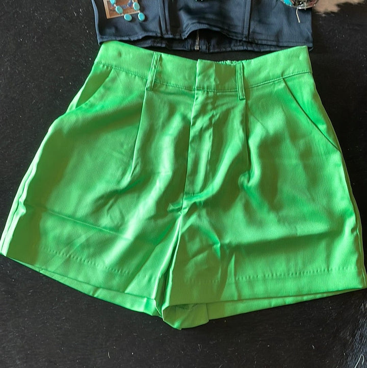 High Waist Pleated Shorts-Lime-Shorts-Whiskey Ray's Boutique-Whiskey Ray's Boutique, Women's Western Wear Boutique in Waxahachie, TX