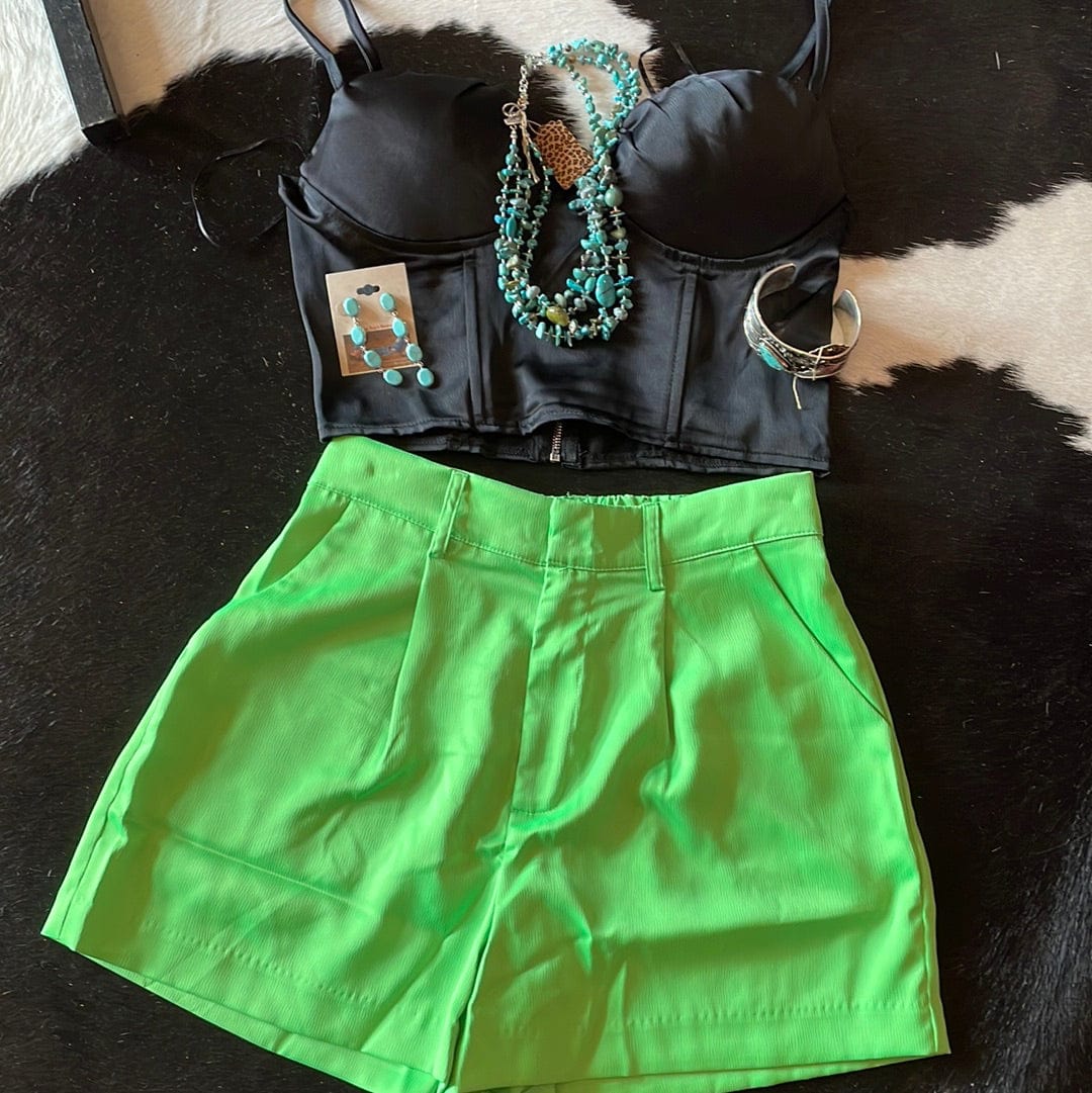 High Waist Pleated Shorts-Lime-Shorts-Whiskey Ray's Boutique-Whiskey Ray's Boutique, Women's Western Wear Boutique in Waxahachie, TX