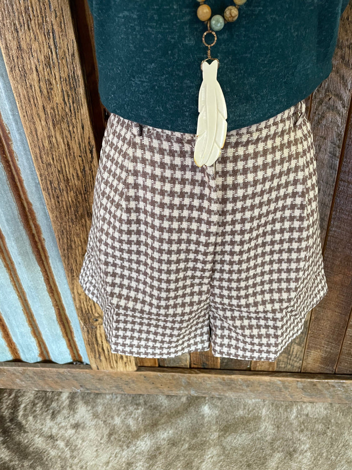 Houndstooth High-waisted Shorts-Shorts-Whiskey Ray's Boutique-Whiskey Ray's Boutique, Women's Western Wear Boutique in Waxahachie, TX