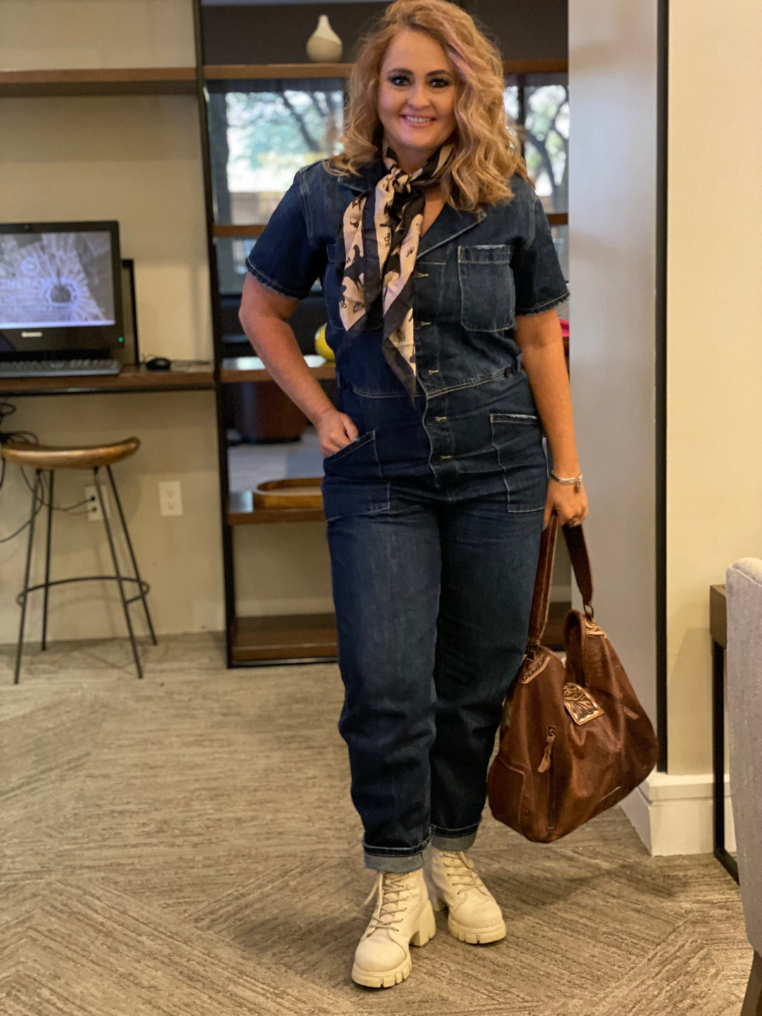 Denim Jumpsuit-Jumpsuits & Rompers-Whiskey Ray's Boutique-Whiskey Ray's Boutique, Women's Western Wear Boutique in Waxahachie, TX
