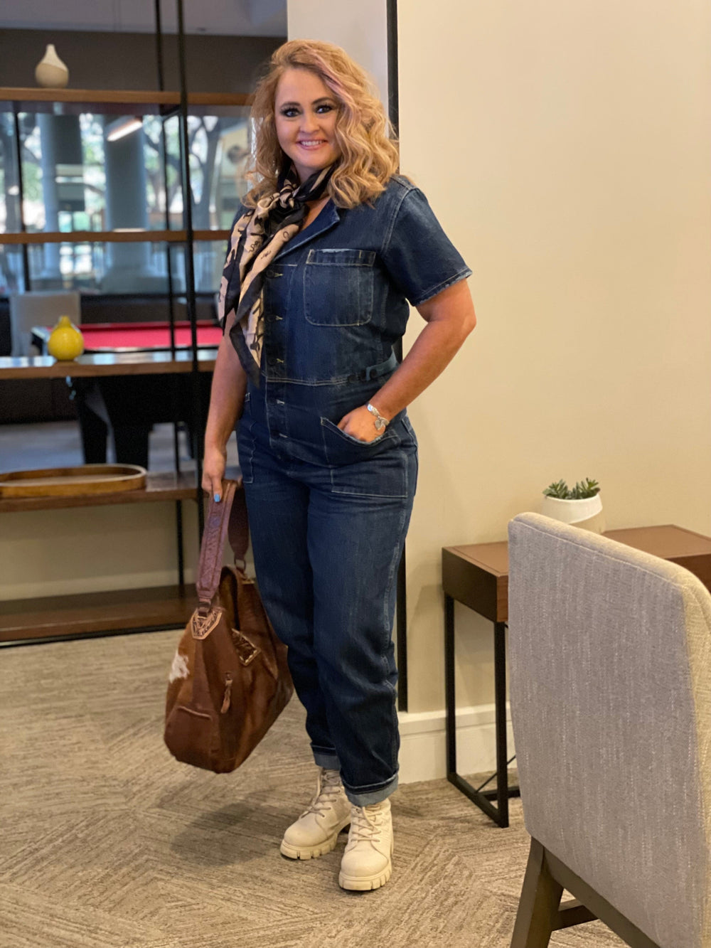Denim Jumpsuit-Jumpsuits & Rompers-Whiskey Ray's Boutique-Whiskey Ray's Boutique, Women's Western Wear Boutique in Waxahachie, TX