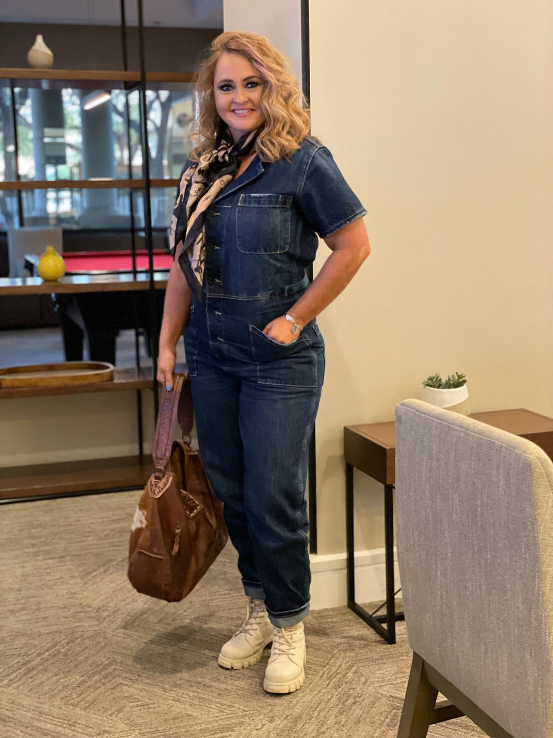 Denim Jumpsuit-Jumpsuits & Rompers-Whiskey Ray's Boutique-Whiskey Ray's Boutique, Women's Western Wear Boutique in Waxahachie, TX