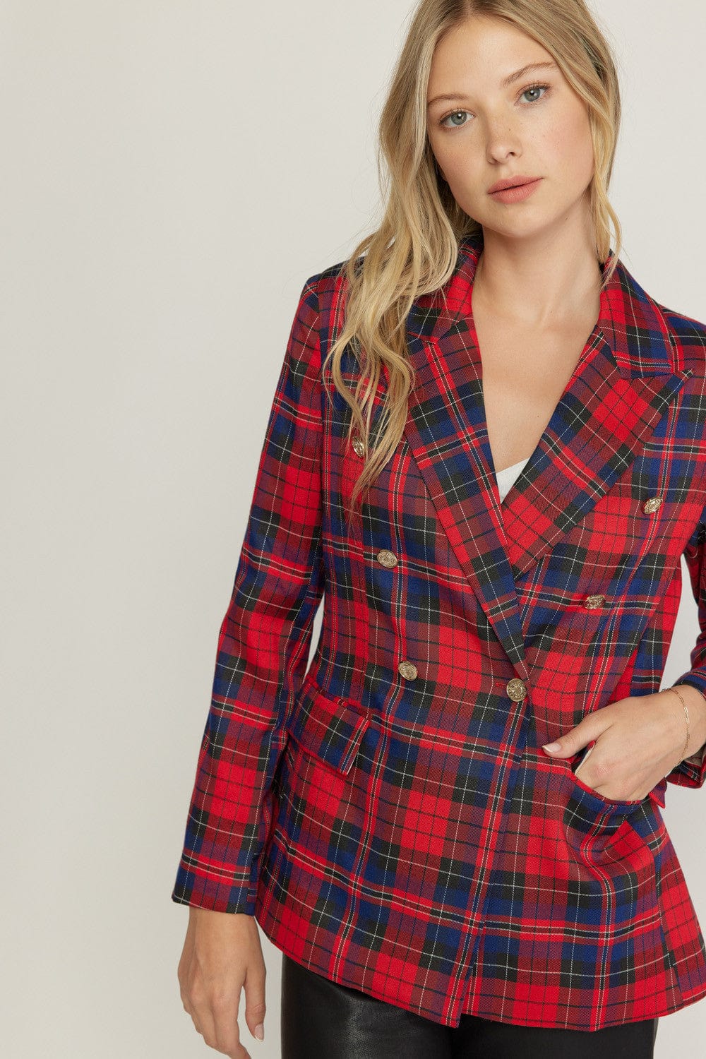Plaid Double breasted Blazer-Blazers-Whiskey Ray's Boutique-Whiskey Ray's Boutique, Women's Western Wear Boutique in Waxahachie, TX