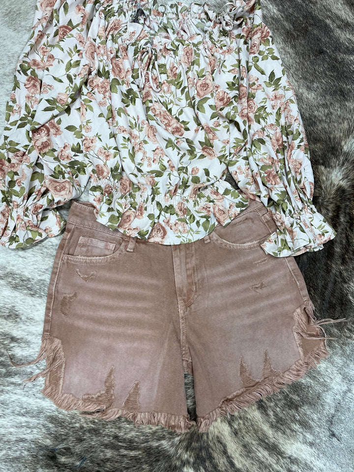 Rebecca High Rise Dusty Rose Shorts-Shorts-Whiskey Ray's Boutique-Whiskey Ray's Boutique, Women's Western Wear Boutique in Waxahachie, TX