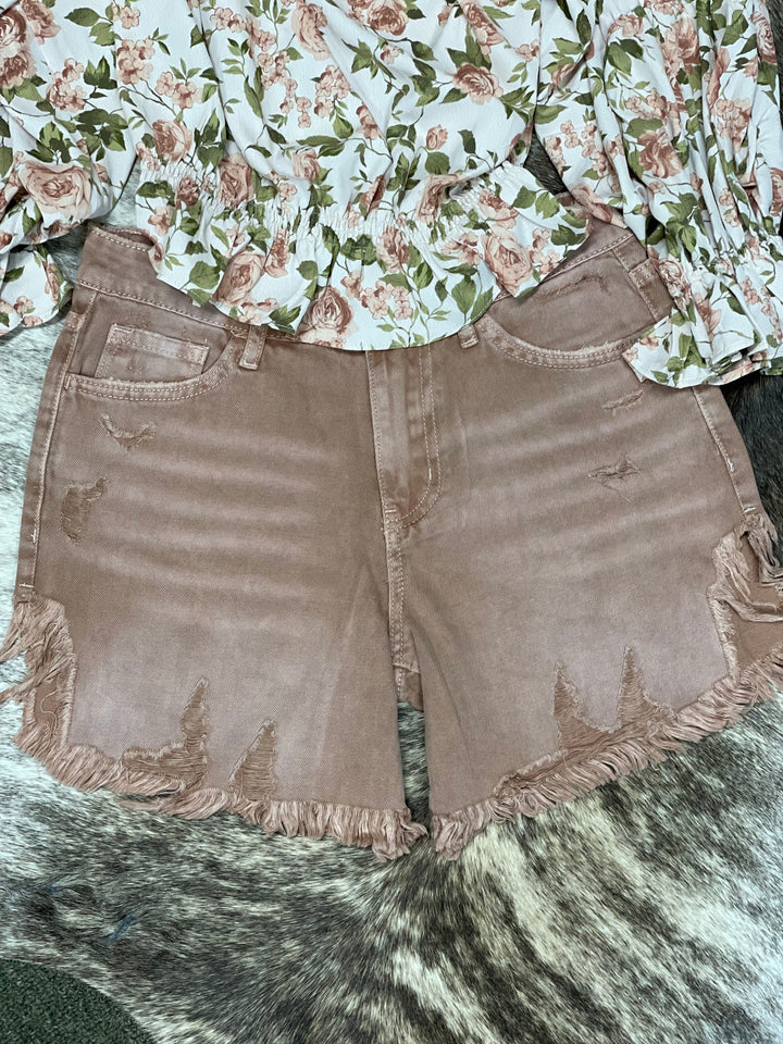 Rebecca High Rise Dusty Rose Shorts-Shorts-Whiskey Ray's Boutique-Whiskey Ray's Boutique, Women's Western Wear Boutique in Waxahachie, TX