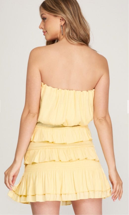 Ruffled Strapless Dress-Dresses-Whiskey Ray's Boutique-Whiskey Ray's Boutique, Women's Western Wear Boutique in Waxahachie, TX