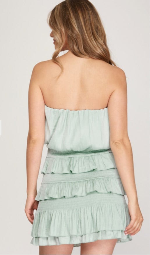 Ruffled Strapless Dress-Dresses-Whiskey Ray's Boutique-Whiskey Ray's Boutique, Women's Western Wear Boutique in Waxahachie, TX