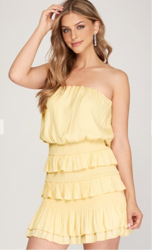 Ruffled Strapless Dress-Dresses-Whiskey Ray's Boutique-Whiskey Ray's Boutique, Women's Western Wear Boutique in Waxahachie, TX