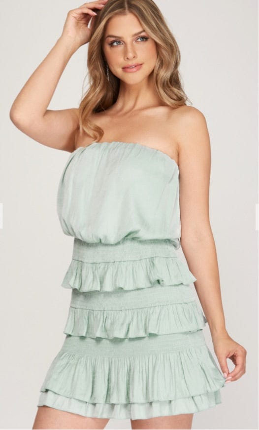 Ruffled Strapless Dress-Dresses-Whiskey Ray's Boutique-Whiskey Ray's Boutique, Women's Western Wear Boutique in Waxahachie, TX