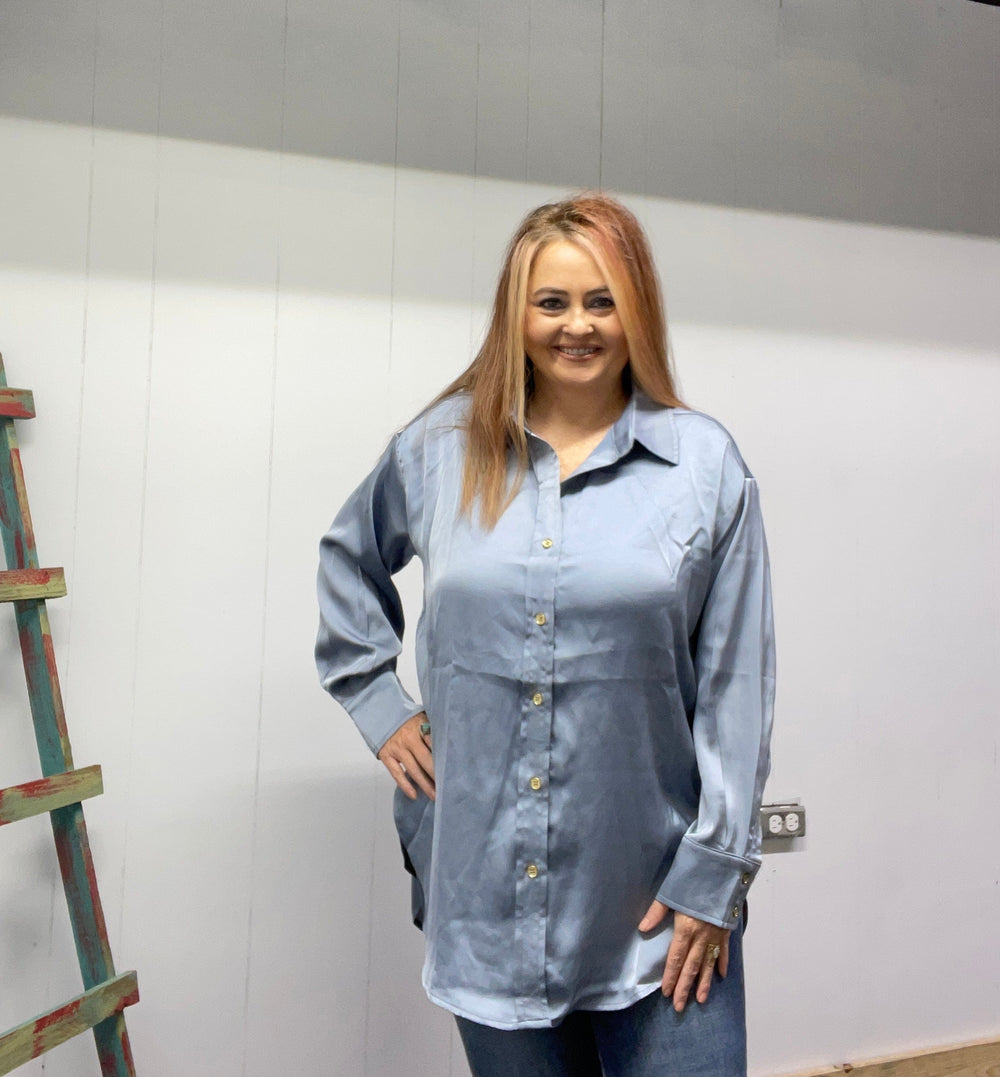 Satin Button up-Chambray-Long Sleeves-Whiskey Ray's Boutique-Whiskey Ray's Boutique, Women's Western Wear Boutique in Waxahachie, TX