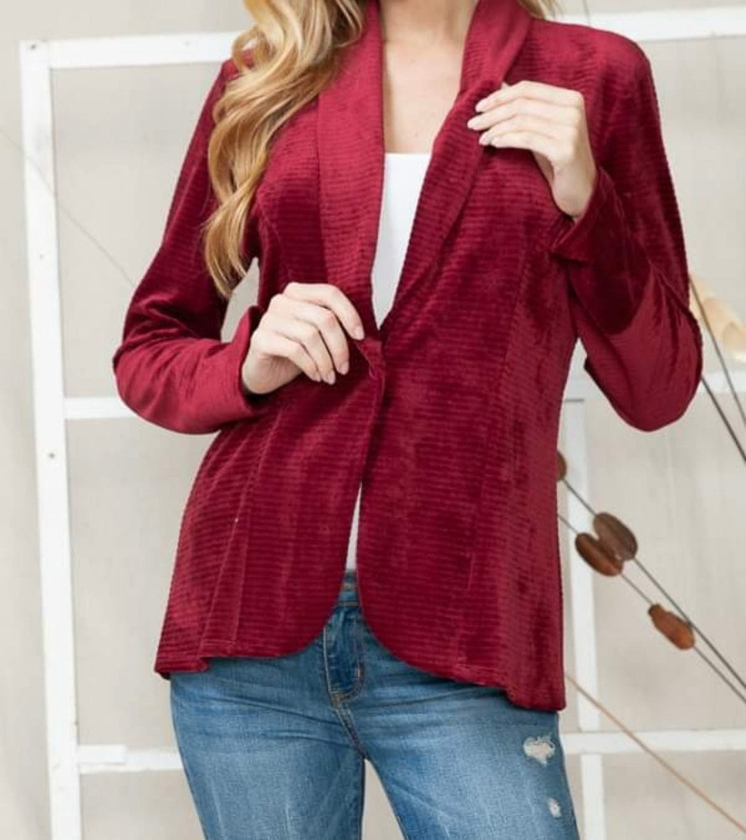 Burgundy Blazer-Blazers-Whiskey Ray's Boutique-Whiskey Ray's Boutique, Women's Western Wear Boutique in Waxahachie, TX