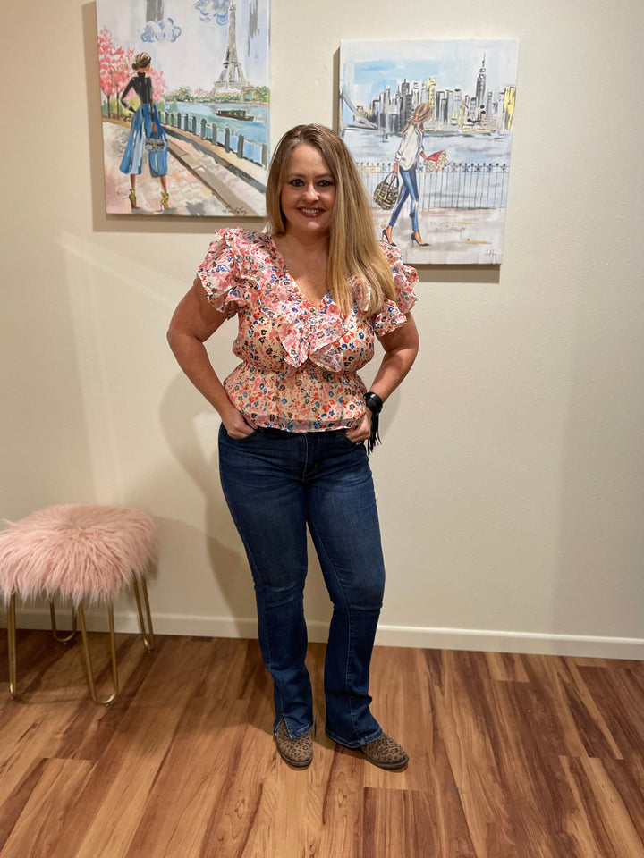 Deedee Ruffle Peplum top-Short Sleeves-Whiskey Ray's Boutique-Whiskey Ray's Boutique, Women's Western Wear Boutique in Waxahachie, TX