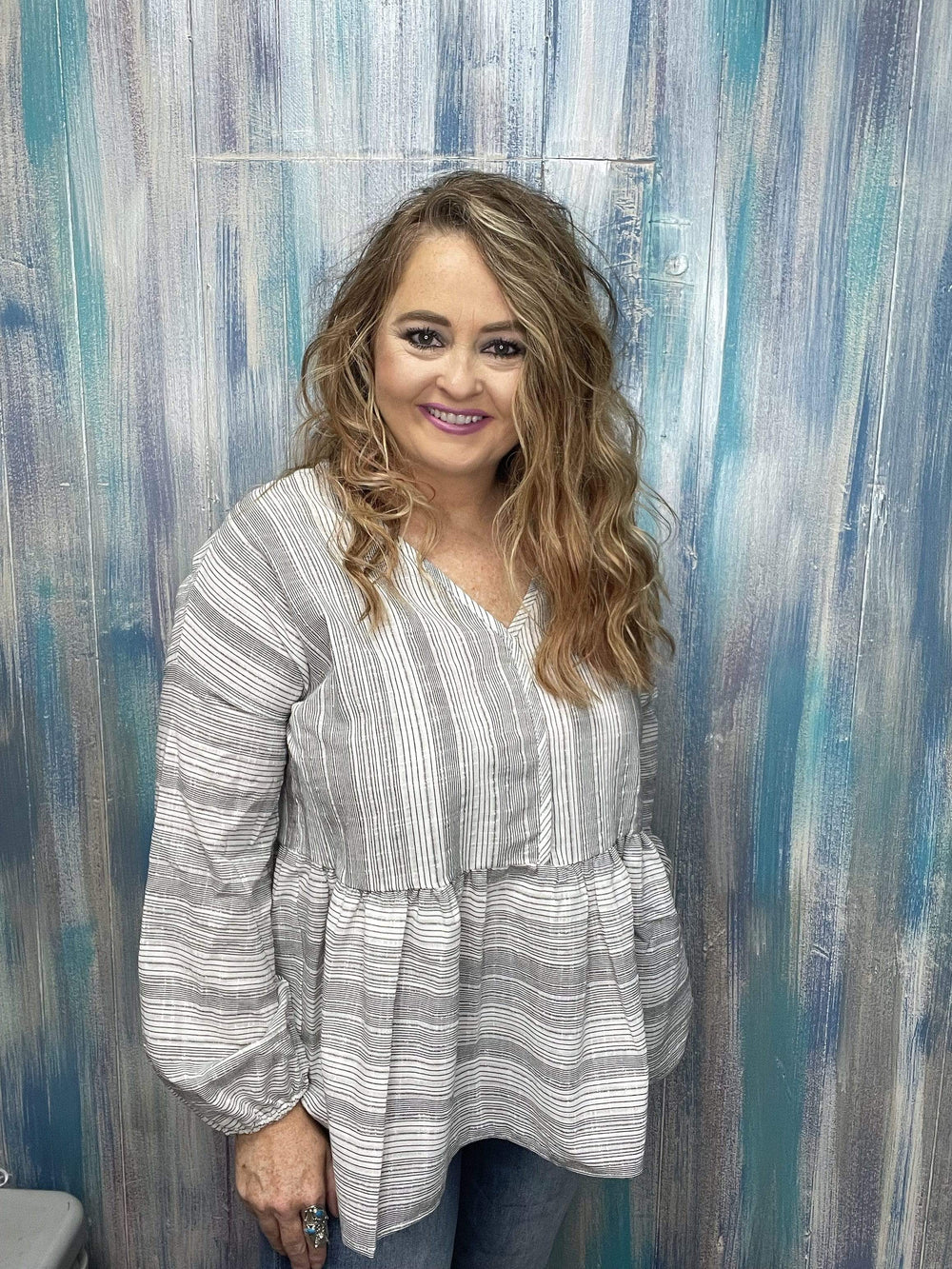 Striped Tunic Top-Long Sleeves-Whiskey Ray's Boutique-Whiskey Ray's Boutique, Women's Western Wear Boutique in Waxahachie, TX