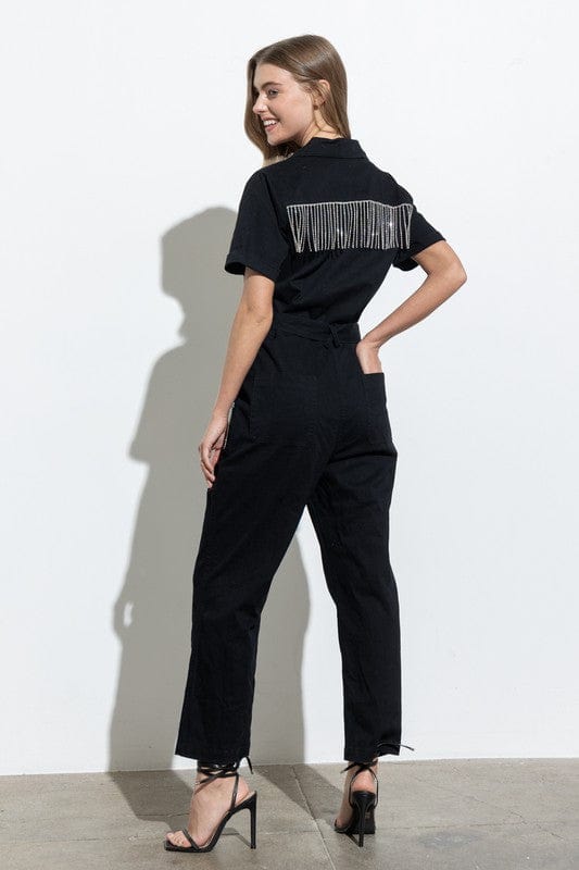 Twill Rhinestone Pocket Jumpsuit-Jumpsuits & Rompers-Whiskey Ray's Boutique-Whiskey Ray's Boutique, Women's Western Wear Boutique in Waxahachie, TX