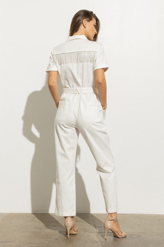 Twill Rhinestone Pocket Jumpsuit-Jumpsuits & Rompers-Whiskey Ray's Boutique-Whiskey Ray's Boutique, Women's Western Wear Boutique in Waxahachie, TX