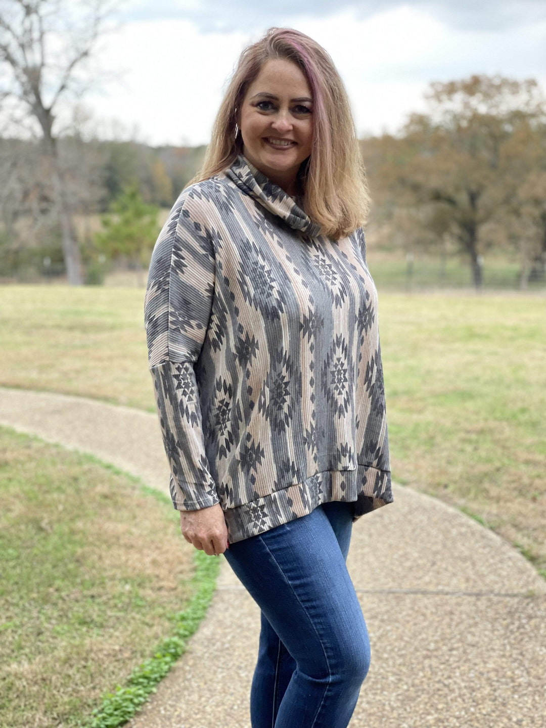 Curvy Fleece Multi stipe Knit top-Women's top-Whiskey Ray's Boutique-Whiskey Ray's Boutique, Women's Western Wear Boutique in Waxahachie, TX