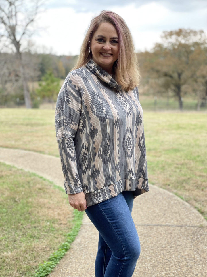 Curvy Fleece Multi stipe Knit top-Women's top-Whiskey Ray's Boutique-Whiskey Ray's Boutique, Women's Western Wear Boutique in Waxahachie, TX