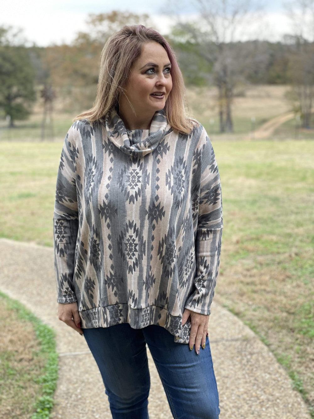 Curvy Fleece Multi stipe Knit top-Women's top-Whiskey Ray's Boutique-Whiskey Ray's Boutique, Women's Western Wear Boutique in Waxahachie, TX