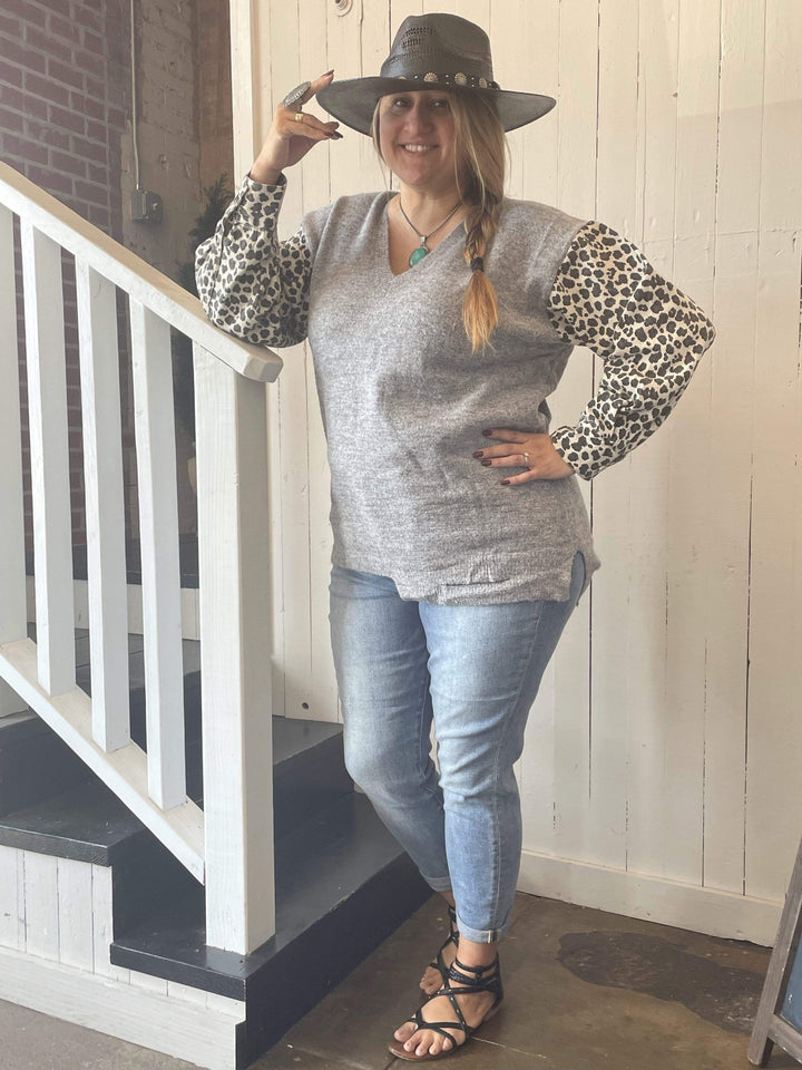 Curvy Leopard Long Sleeve Sweater-Sweaters-Whiskey Ray's Boutique-Whiskey Ray's Boutique, Women's Western Wear Boutique in Waxahachie, TX