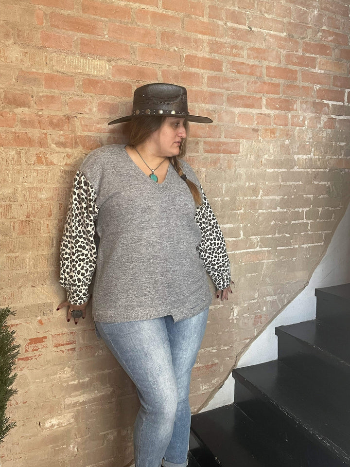 Curvy Leopard Long Sleeve Sweater-Sweaters-Whiskey Ray's Boutique-Whiskey Ray's Boutique, Women's Western Wear Boutique in Waxahachie, TX