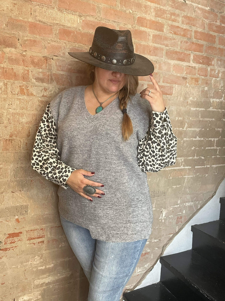 Curvy Leopard Long Sleeve Sweater-Sweaters-Whiskey Ray's Boutique-Whiskey Ray's Boutique, Women's Western Wear Boutique in Waxahachie, TX